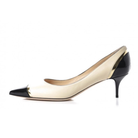 Jimmy Choo Shoes - Jimmy Choo Cream and Black Low Heel Women's Pumps size 36